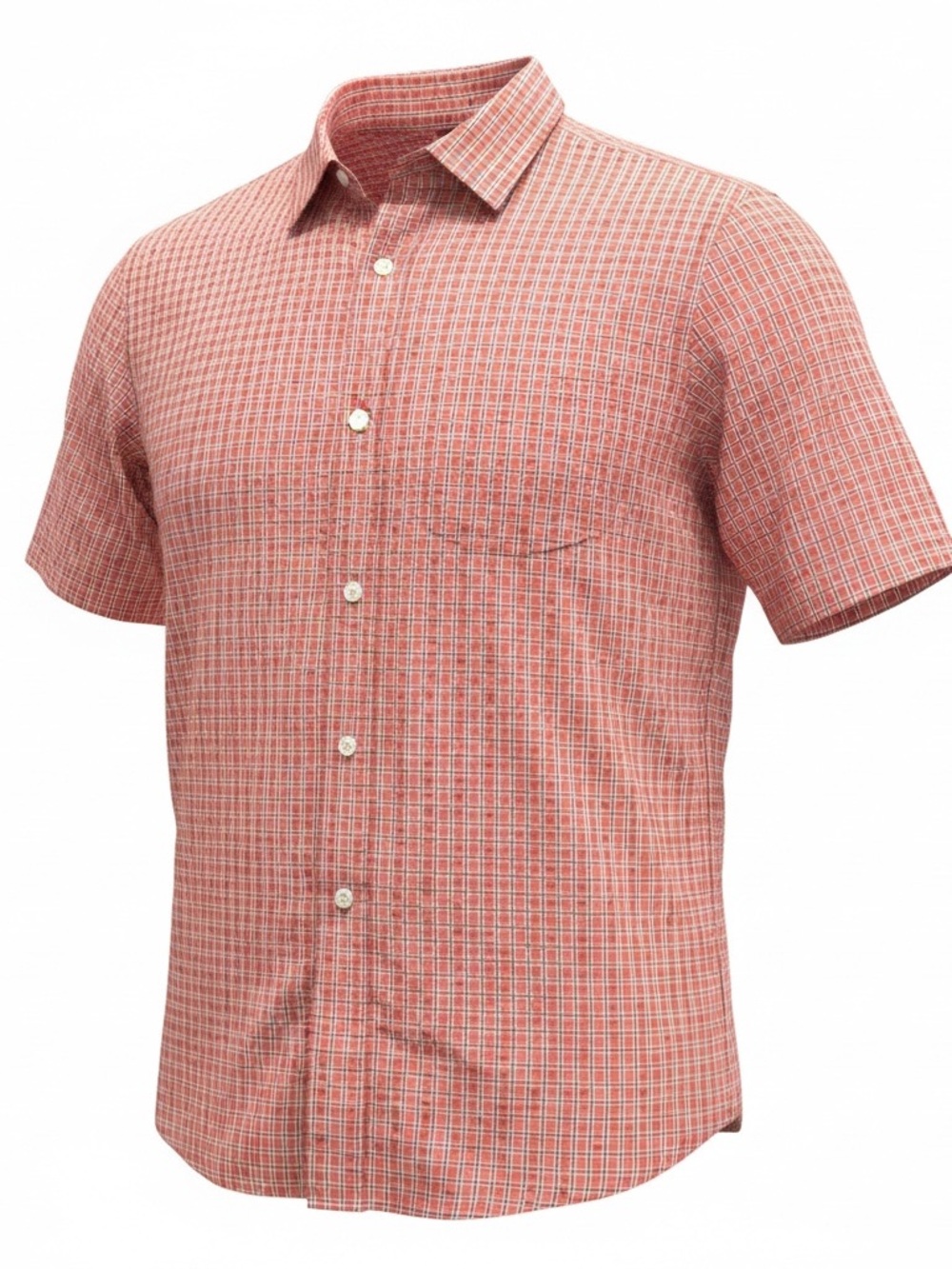 L.L. Bean Men's Orange Plaid Button Down Shirt XL Short Sleeve Seersucker